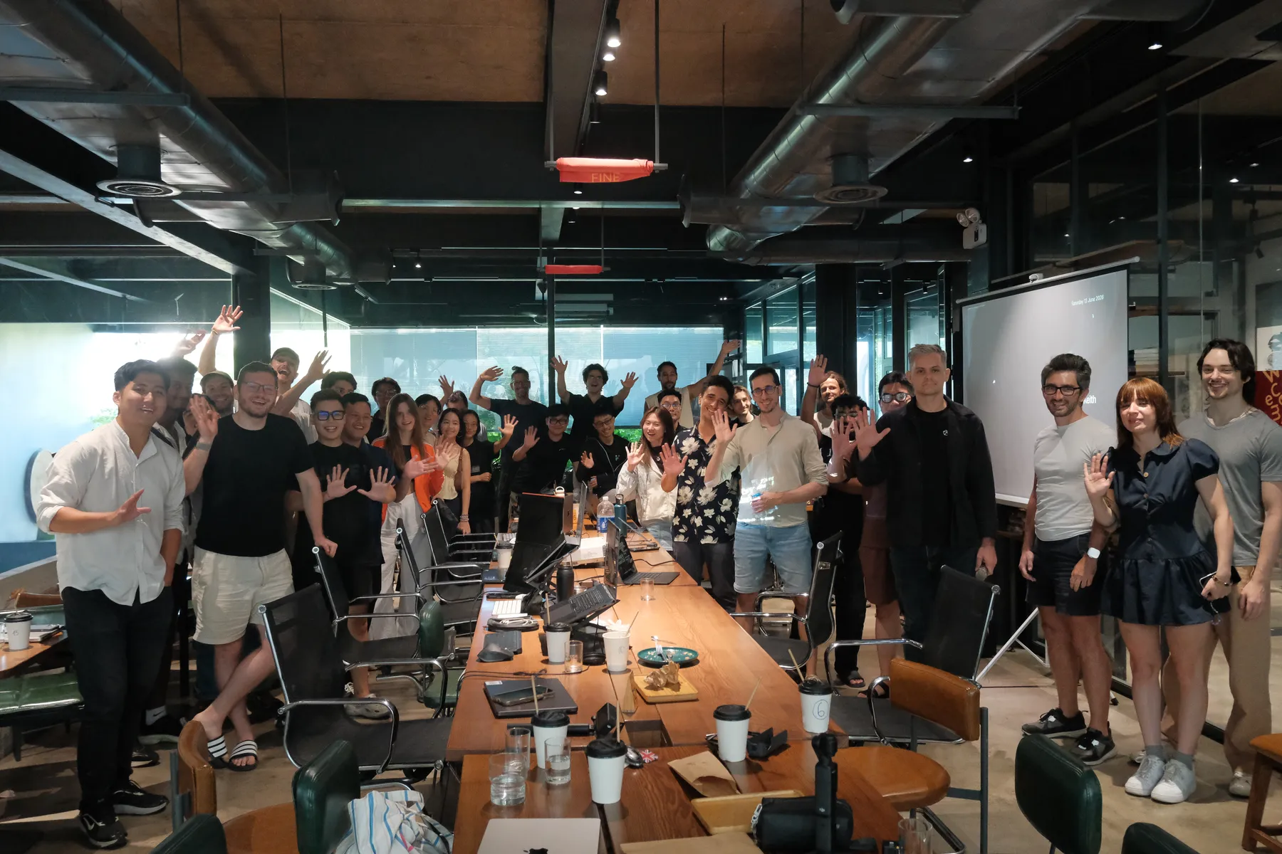 Builders packed along long tables at the first Frontier Club AI Meetup in Da Nang